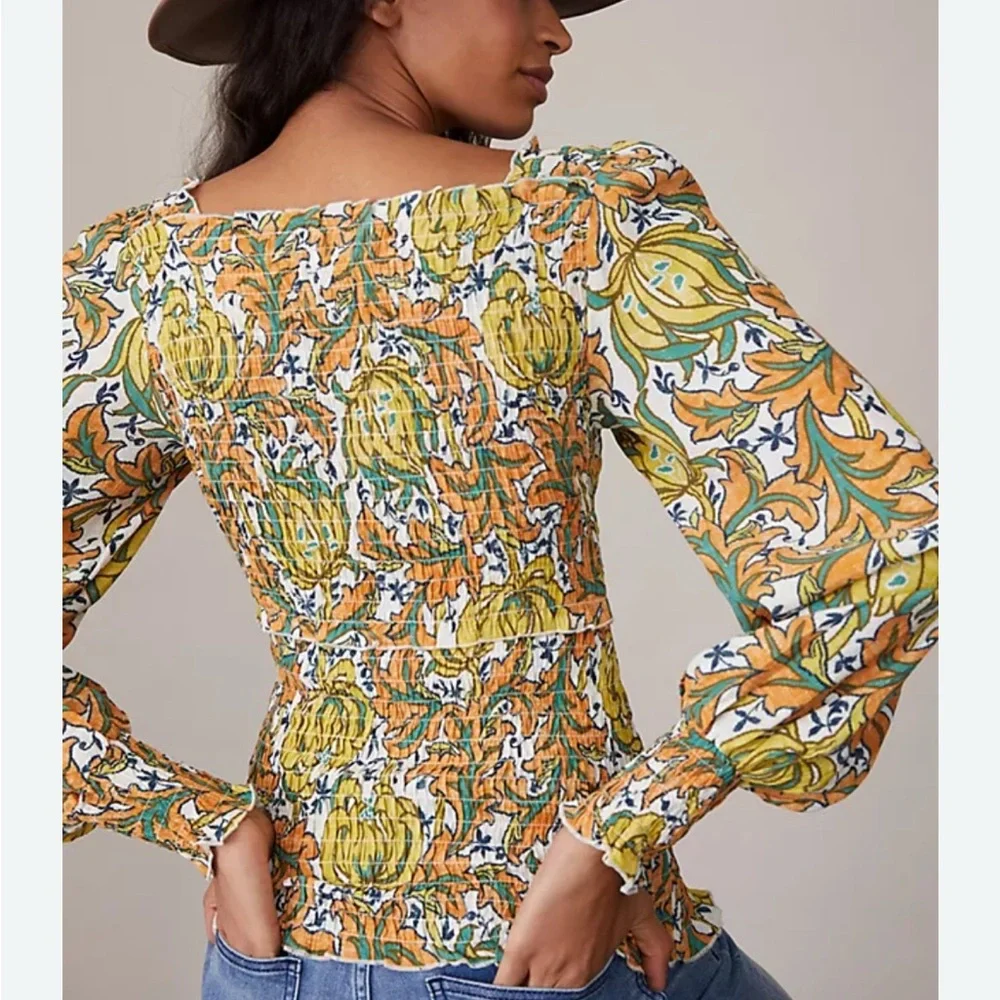 Anthropologie Rayna Smocked Floral Print Puff Sleeve Blouse | Size XS | NWOT